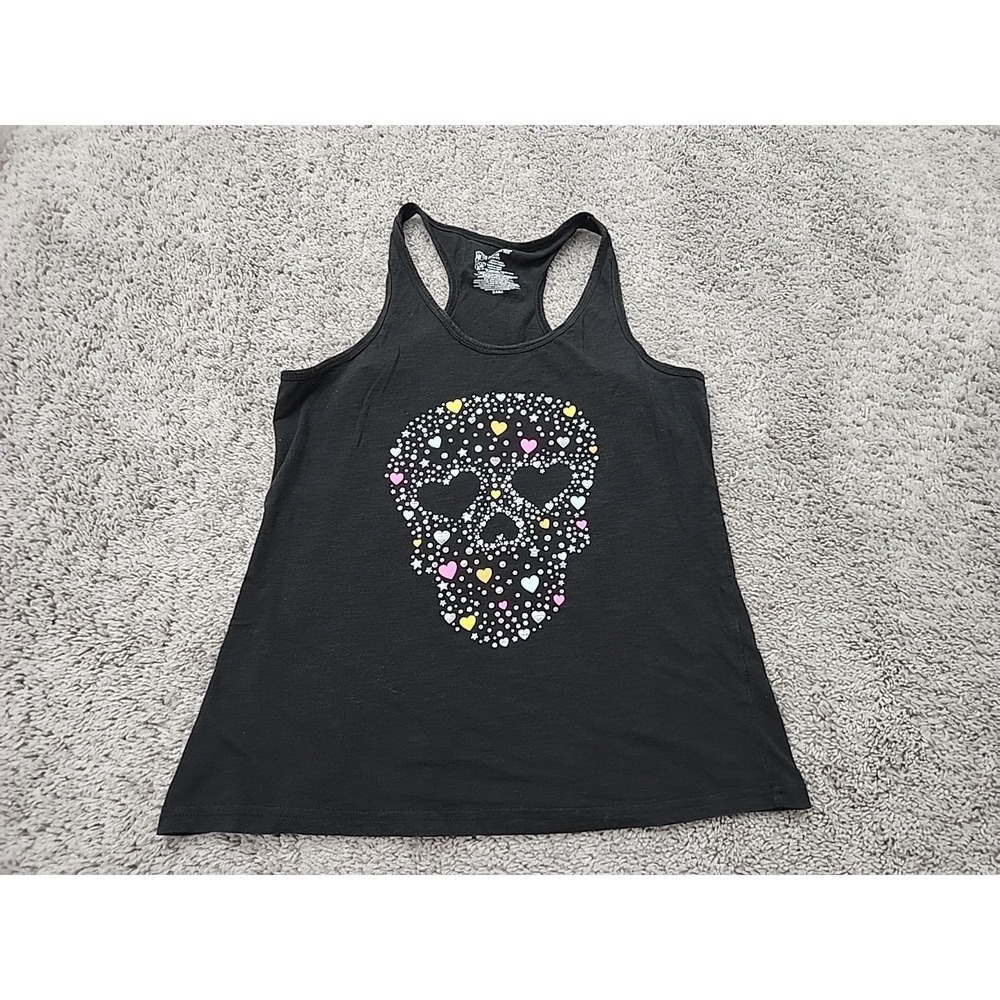 No Boundaries Tank Top Girls XL 15-17 Black Rhinestone Skull Emo Rocker Y2k